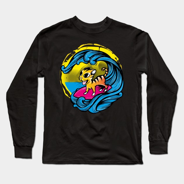 Cat Surfer Long Sleeve T-Shirt by Dojaja